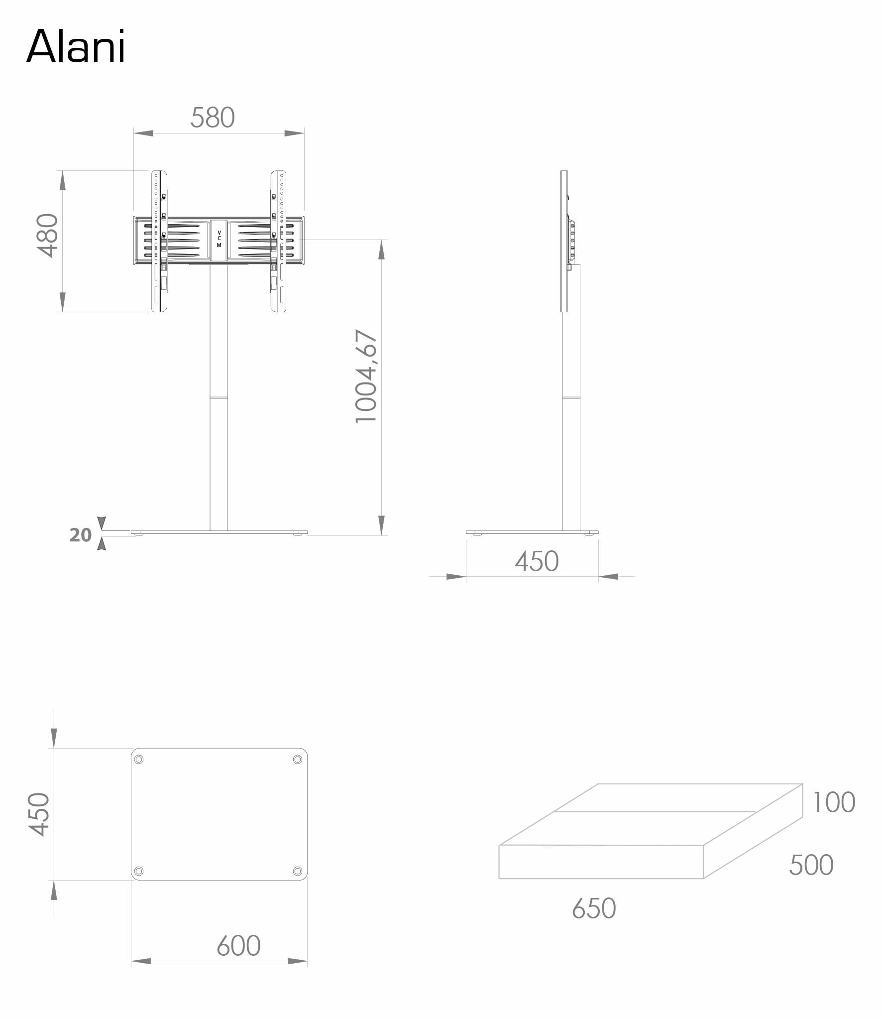 VCM Universal TV VESA Standfuß Ständer Fernseh Rack Glas Alani