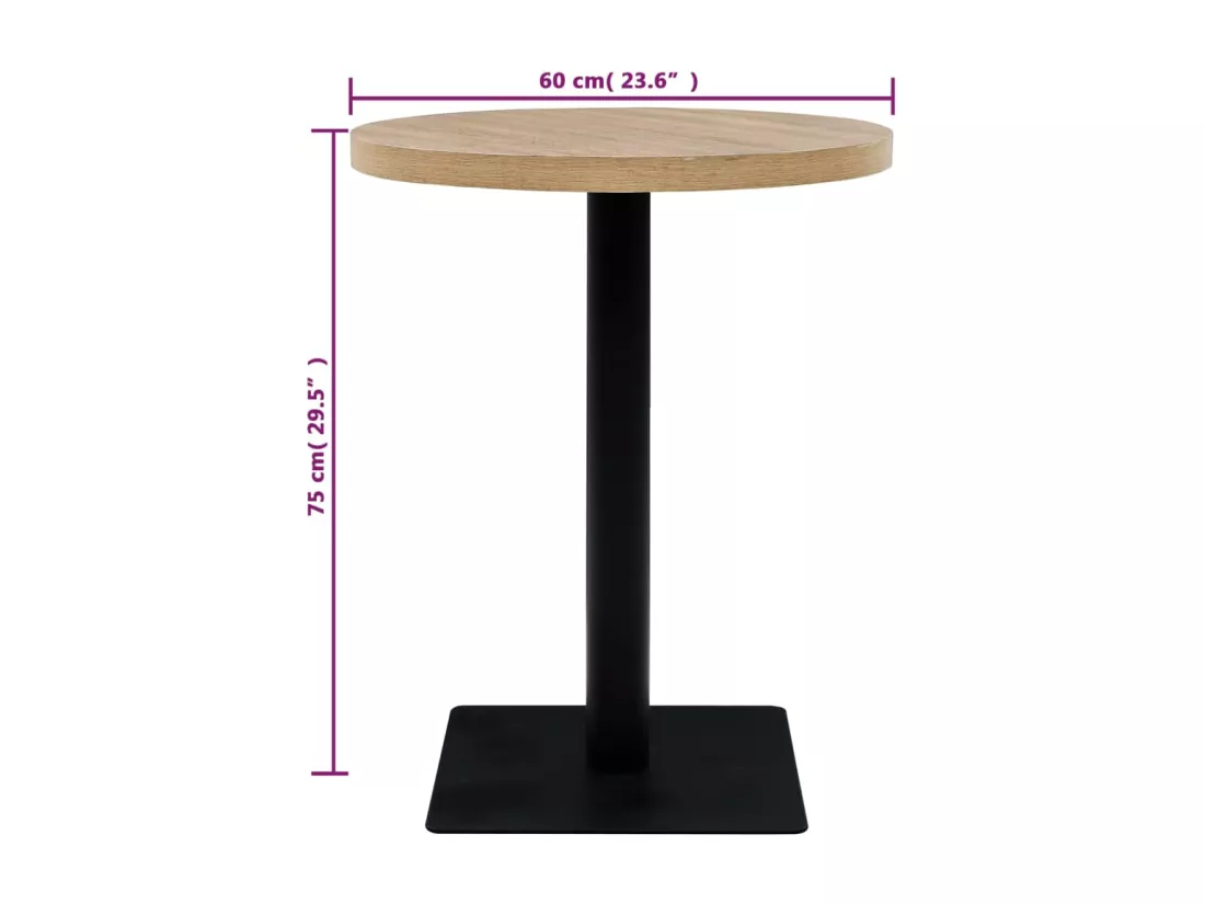 Table de bistro MDF et acier Rond 60 x 75 cm Couleur de chêne