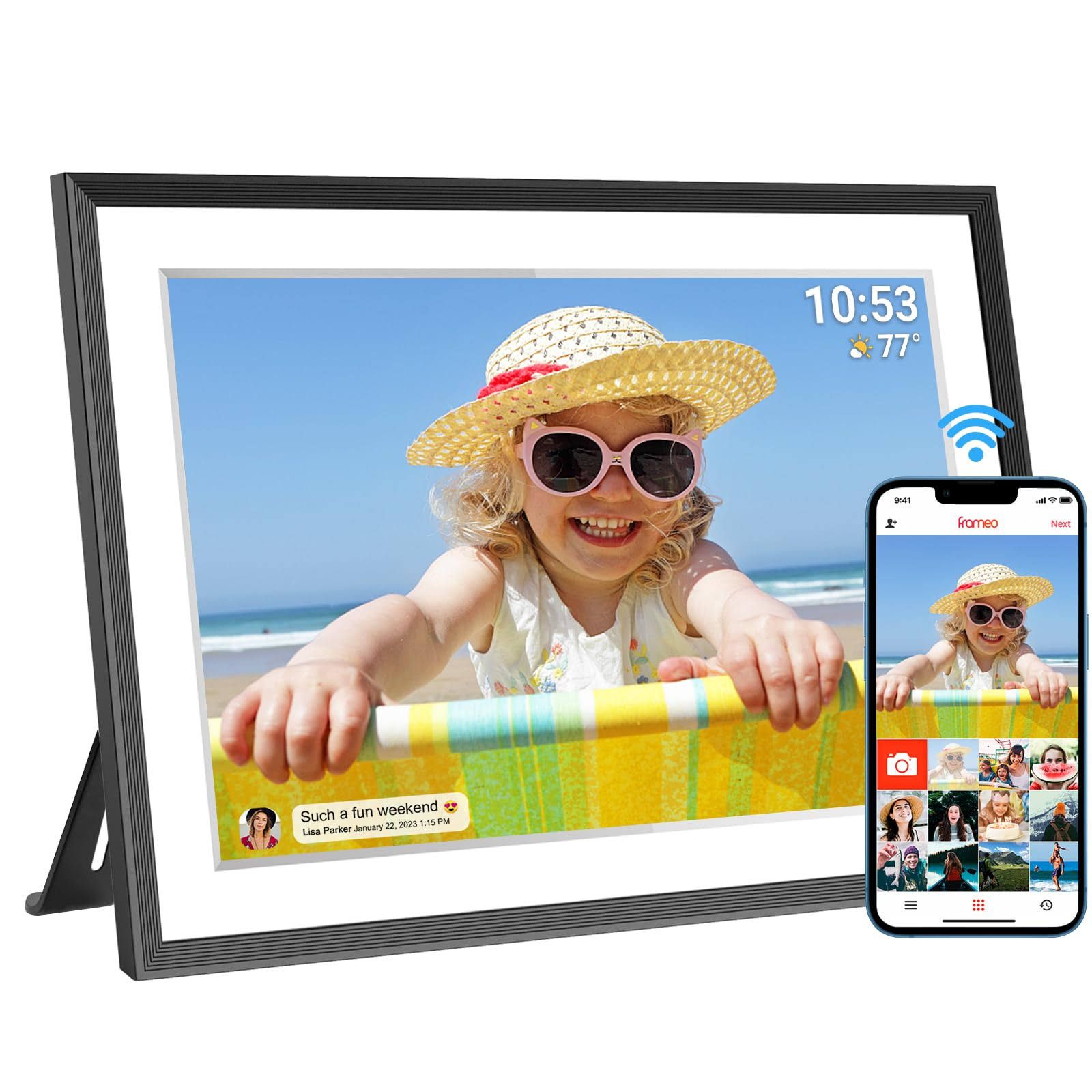 Digitaler Bilderrahmen WLAN 10,1 Zoll 1280x800 IPS LCD Touchscreen, Eingebauter 32GB Speicher Auto-Rotat, Teilen Sie Momente sofort über Frameo App