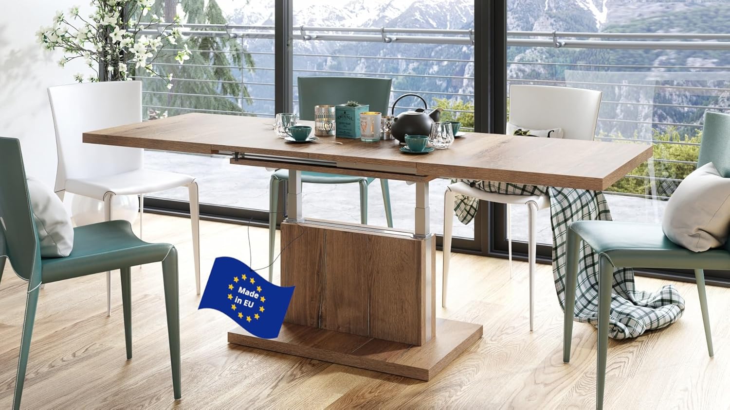 Mazzoni Aston Couchtisch ausziehbar höhenverstellbar 120/200cm in Eiche Halifax modern vielseitig Wohnzimmertisch Esstisch Beistelltisch Sofatisch platzsparend hochwertig Wohnzimmer