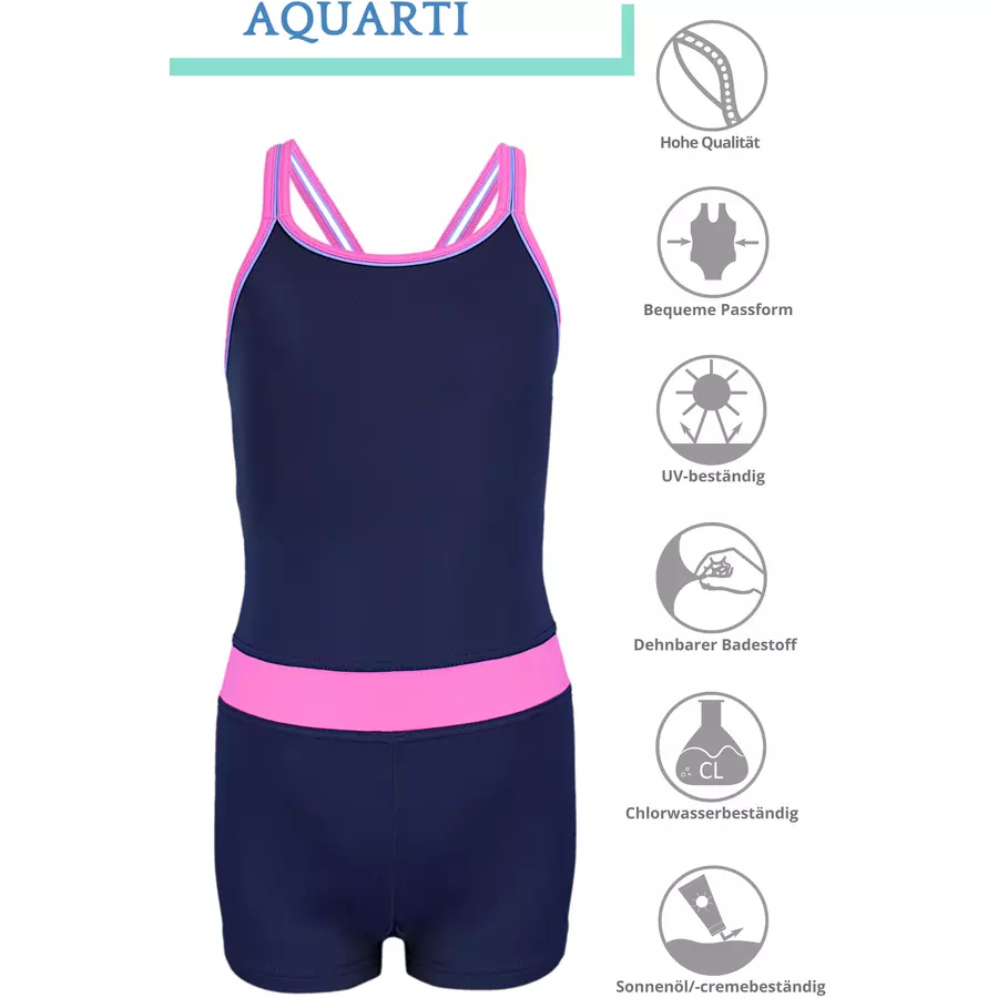 Aquarti Mädchen Badeanzug mit Bein Racerback rosa