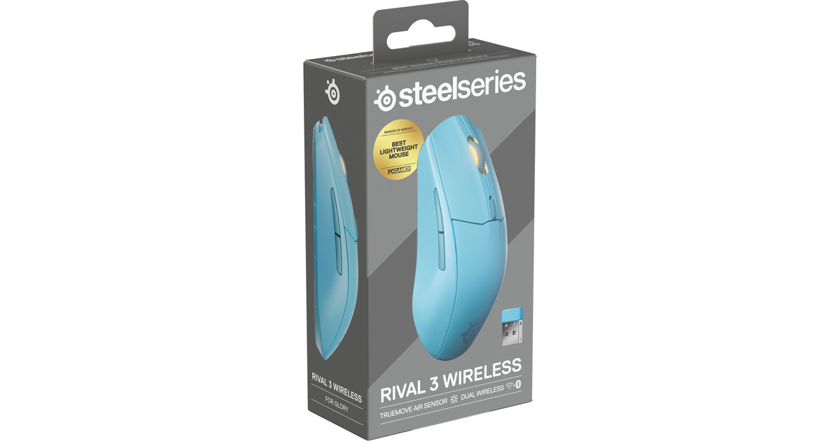 SteelSeriesRival 3 Wireless Gen 2 gaming muis  (Turquoise, 18.000 dpi, RGB, 2.4GHz / Bluetooth 5.0)
