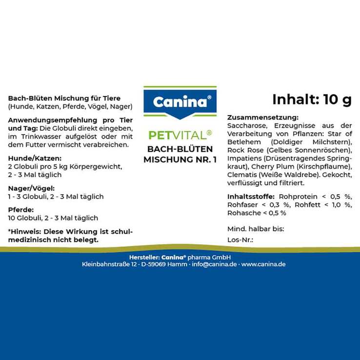 Petvital Bachblüten Nr.1 Globuli vet. (für Tiere), 10 g