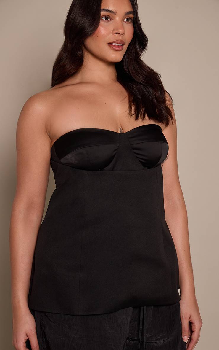 Noir Corset Long Structuré En Tissu Tissé Plus