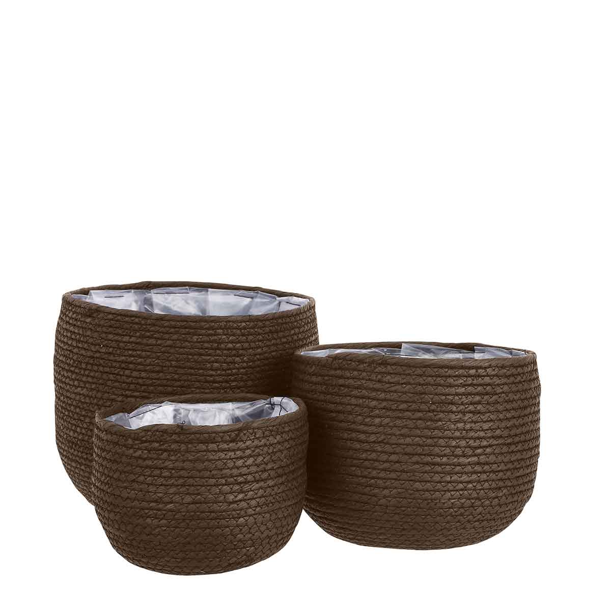 Mica decorations panier jorck - 26x26x24 cm - papier - marron - set de 3