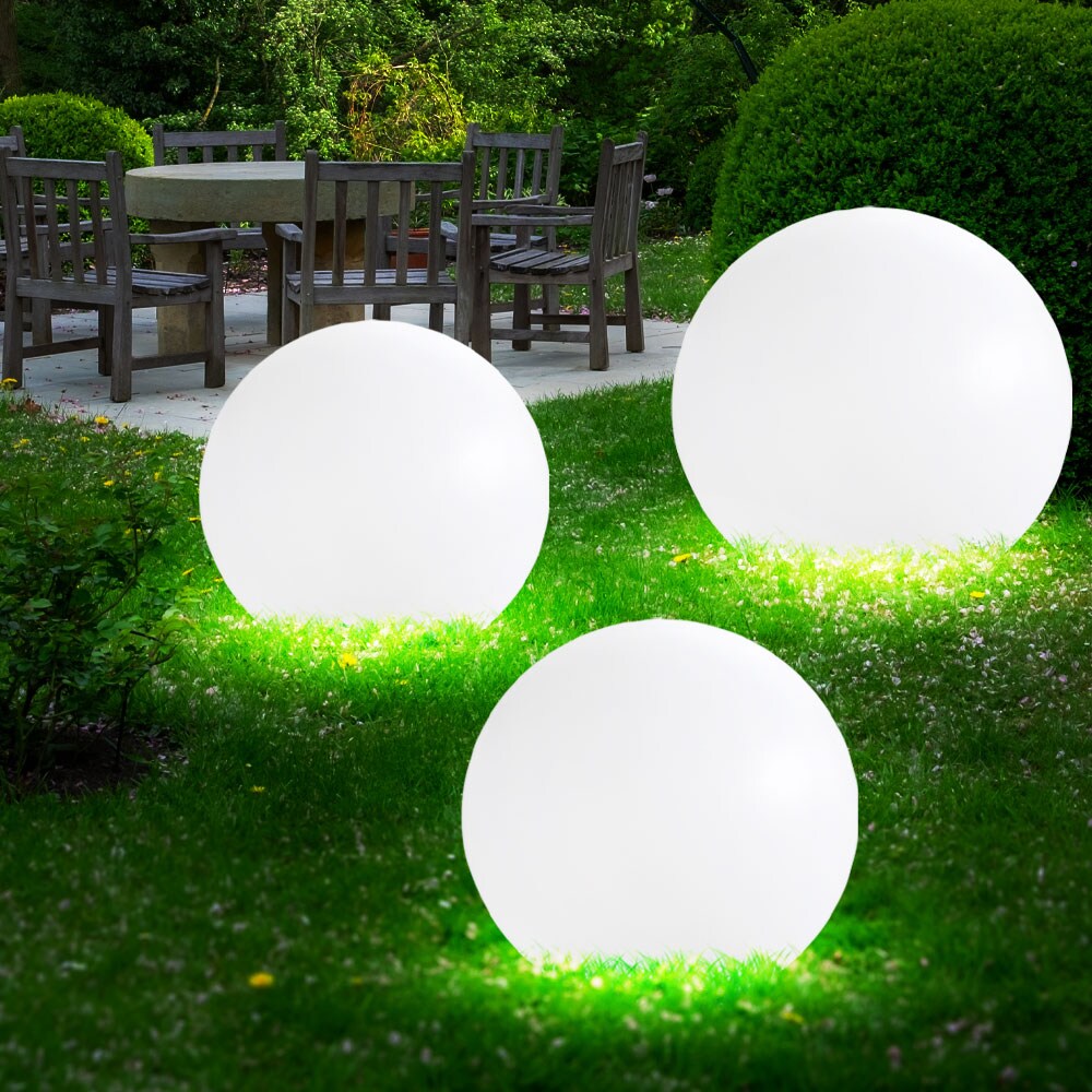 3er Set LED Außen Solarleuchten, Kugel weiß, 15 und 25 cm