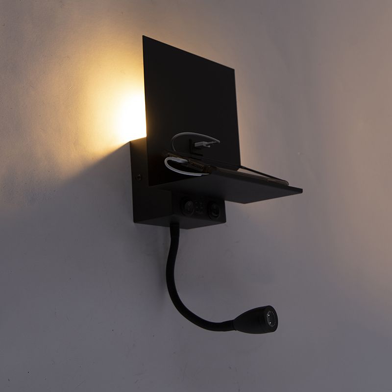 Moderne wandlamp zwart met USB en flexarm - Flero