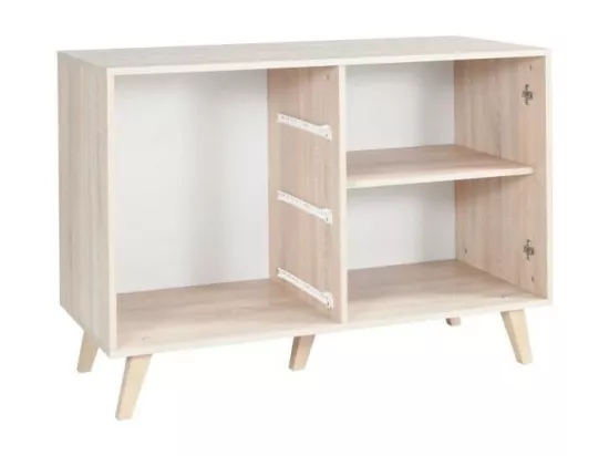 Commode 1 porte et 3 tiroirs MALMO coloris chêne clair et blanc