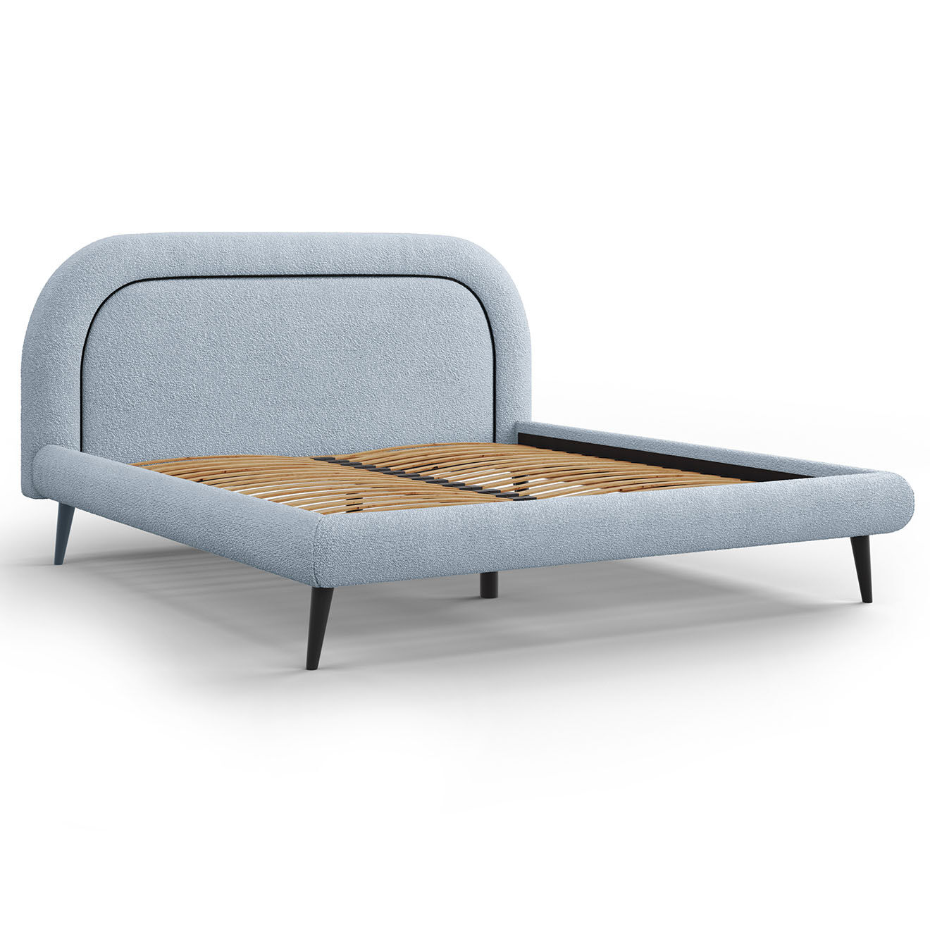 Maison Héritage Cadre avec tête de lit Maia velours bouclé bleu clair - 180x200 cm