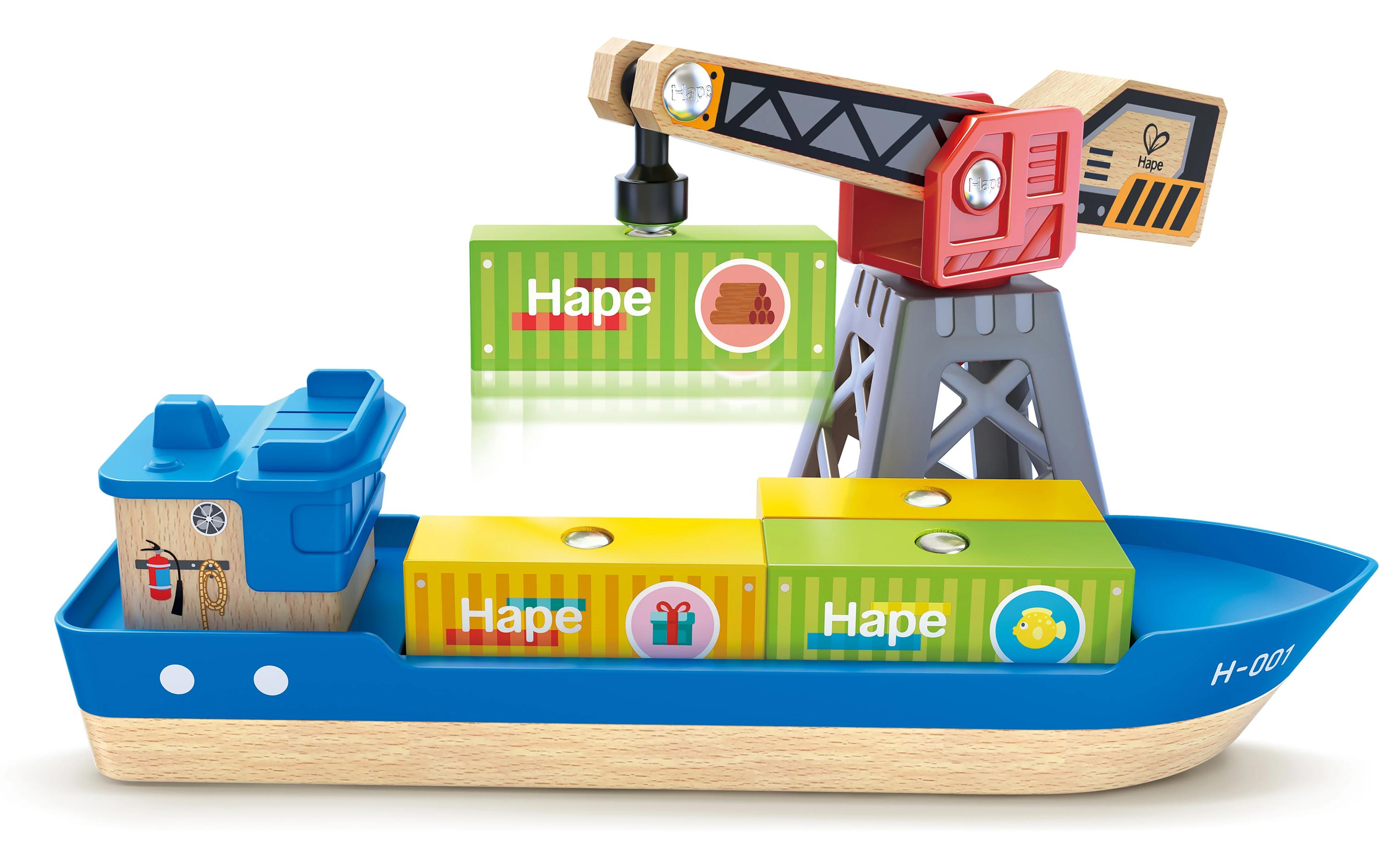 Cargo Ship + CraneZugspielzeug-Zubehör aus Holz
