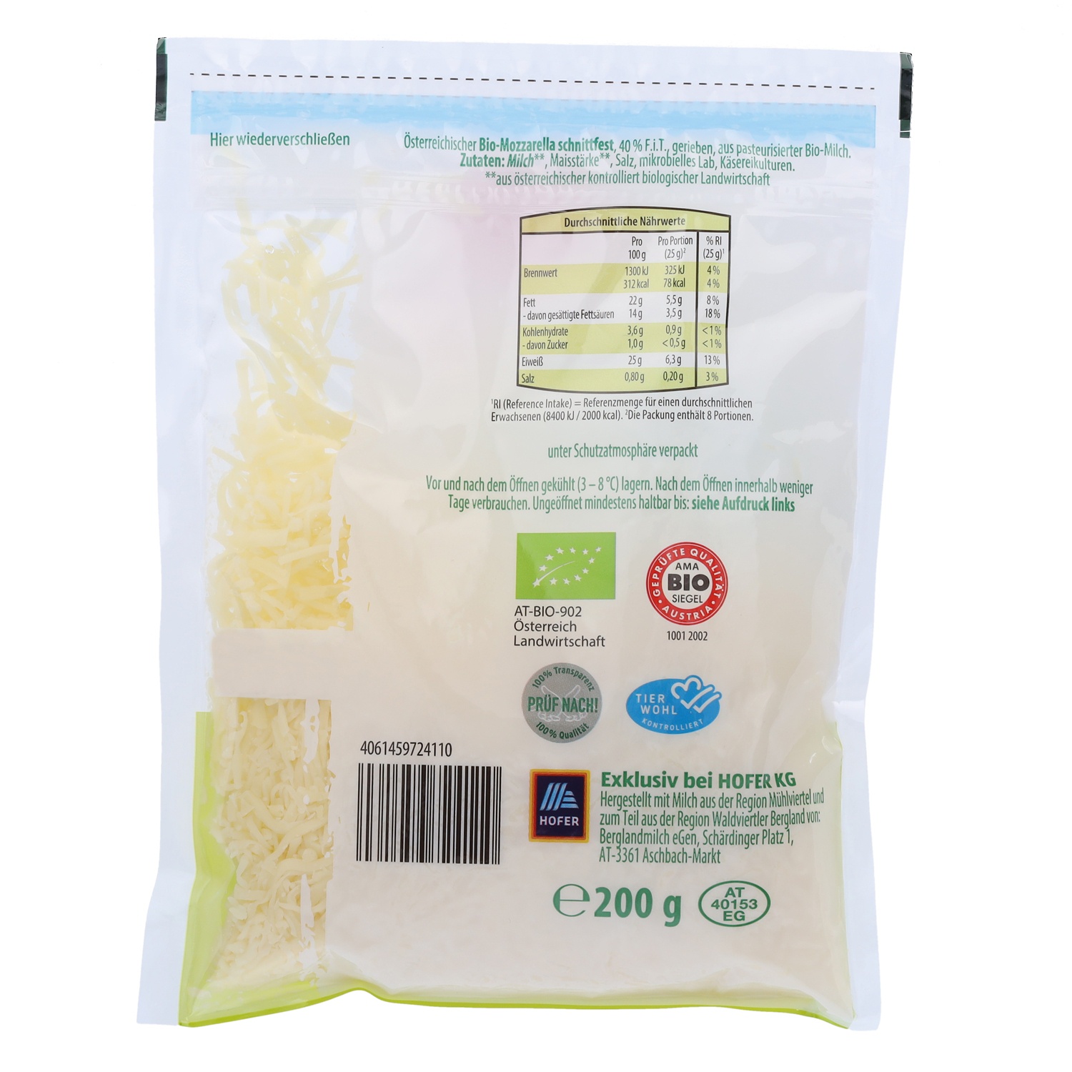 ZURÜCK ZUM URSPRUNG Käse gerieben, Mozzarella 200 g