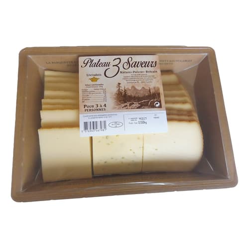 Raclette Scheiben Natur, Pfeffer und Geräuchert