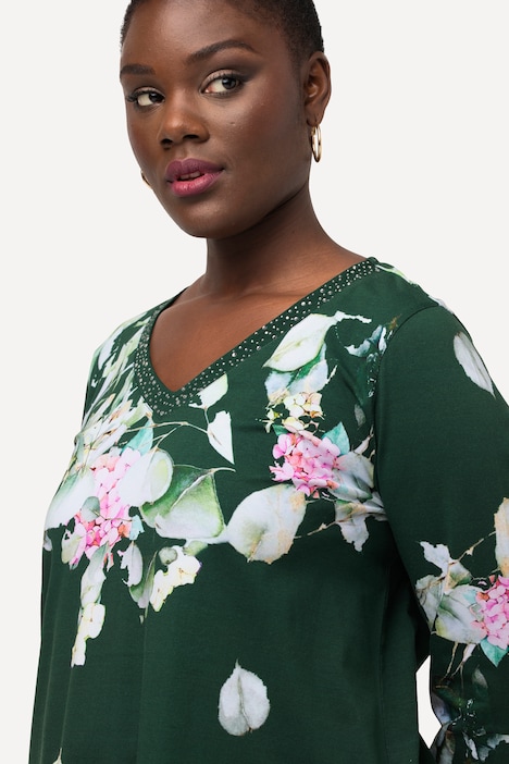Shirt, Pima Cotton, A-Linie, V-Ausschnitt, 3/4-Arm