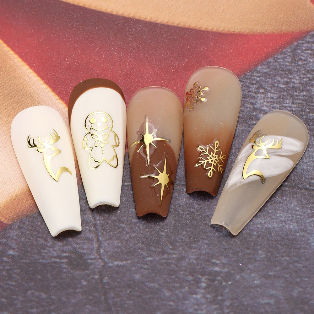 (70-tlg. Set) Nagel Sticker Nail Art Tattoo Selbstklebende Aufkleber Weihnachten - Gold
