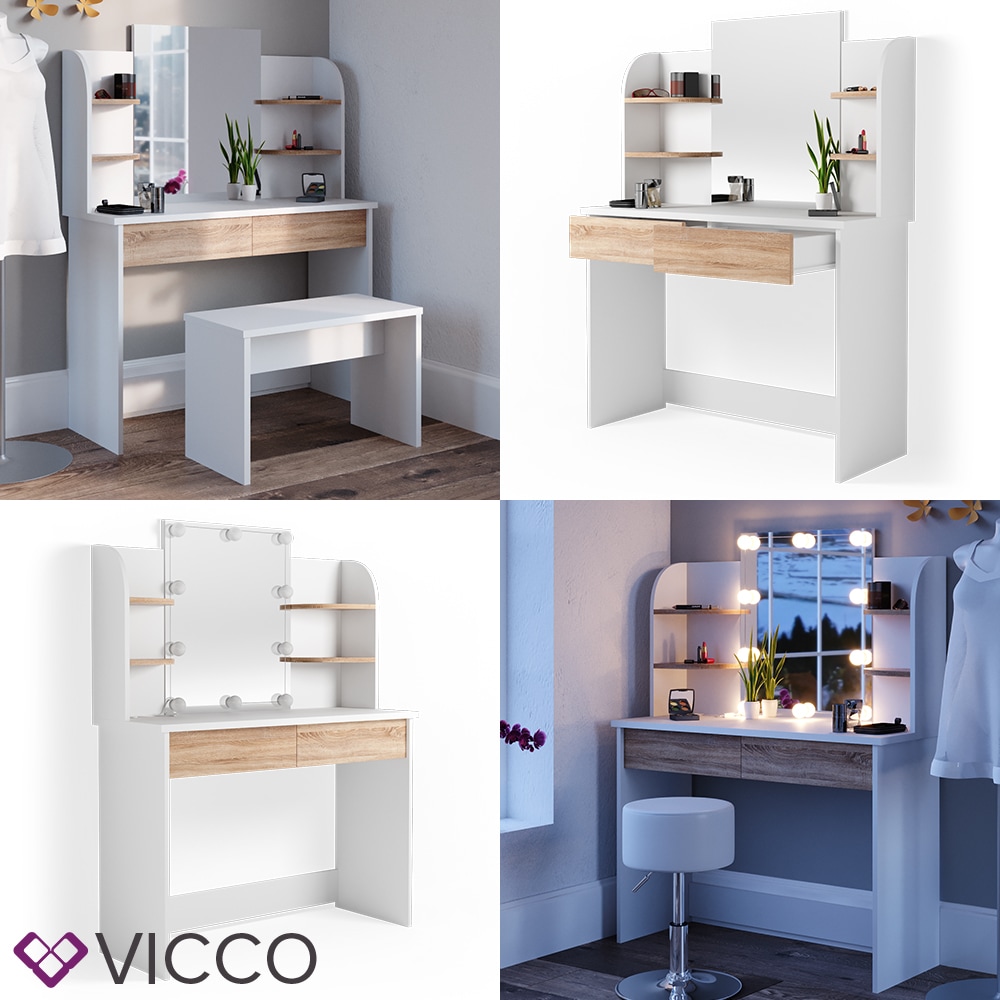 VICCO Schminktisch CHARLOTTE Frisiertisch Weiß Eiche Kommode Kosmetiktisch