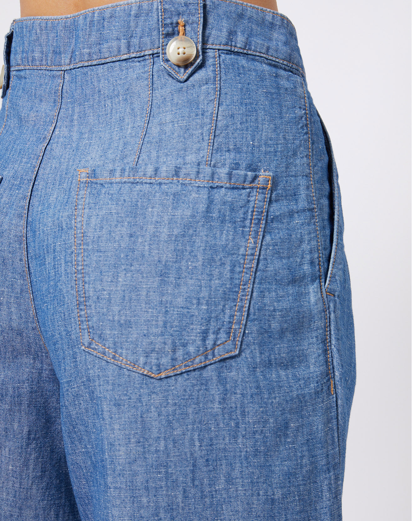 Esprit Pantalon fluide en Coton & Lin bleu moyen