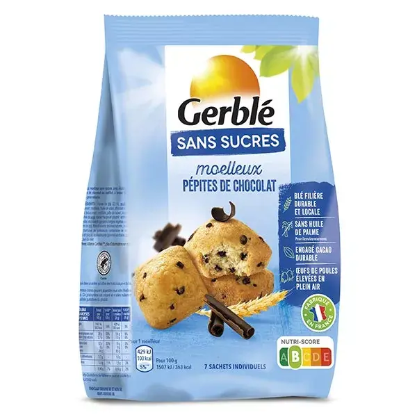 Bolinhos de chocolate com gotas de chocolate sem açúcar Gerblé 196g