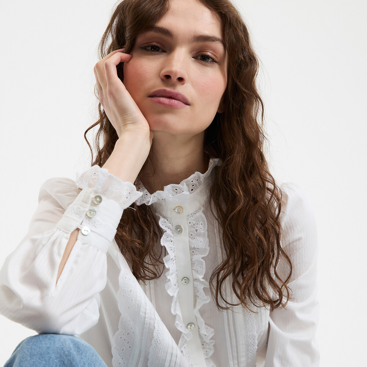 COLEÇÕES LA REDOUTE<br>Blusa romântica de algodão Signature EUGENIE