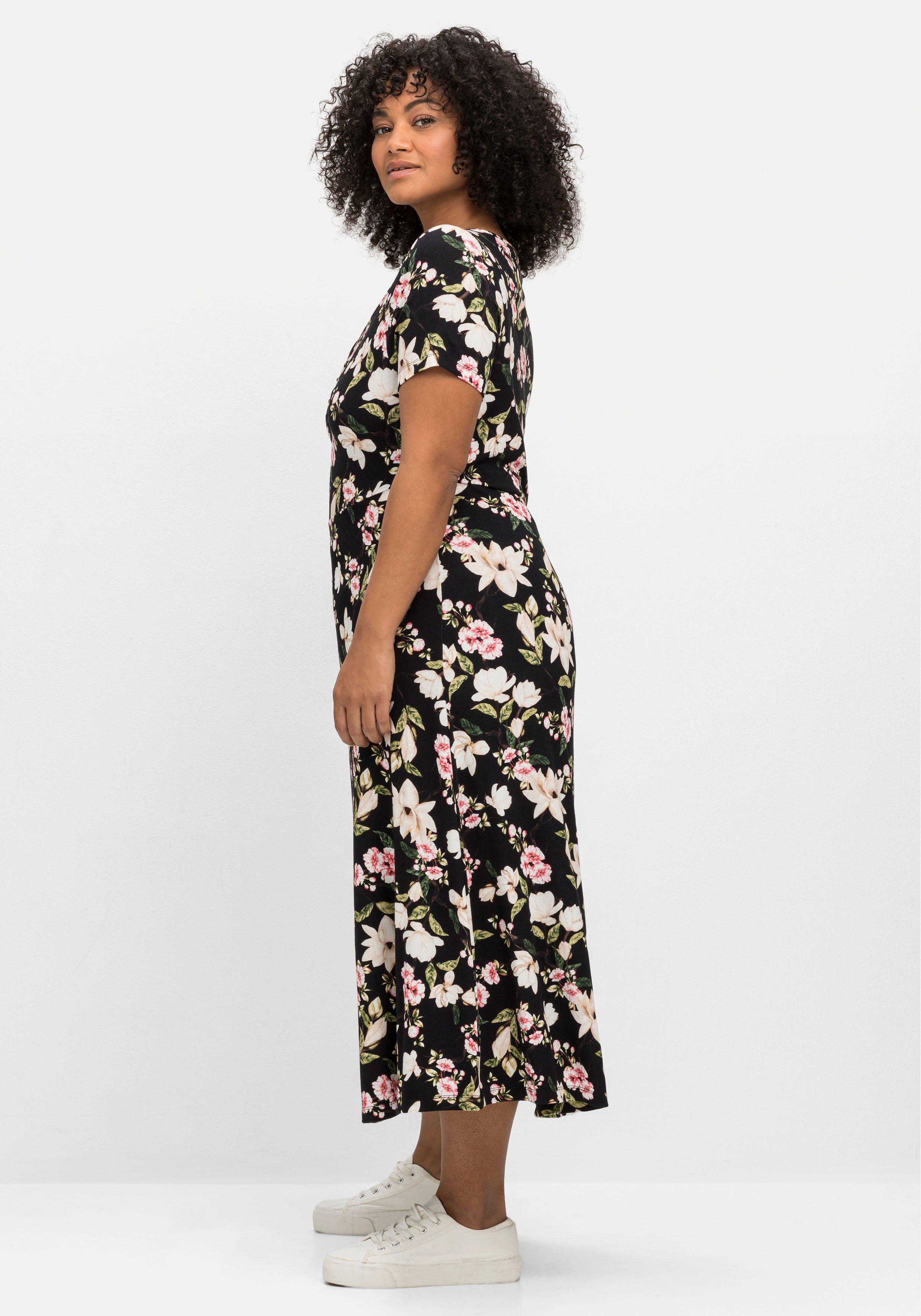 Jerseykleid in Midilänge, mit Blumendruck
