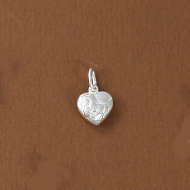 Pendentif coeur et cheval cabré - Argent massif