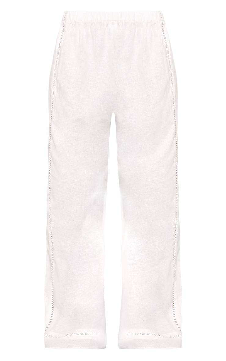 Blanc Ensemble Coordonné Pantalon En Lin Avec Détails Ajourés