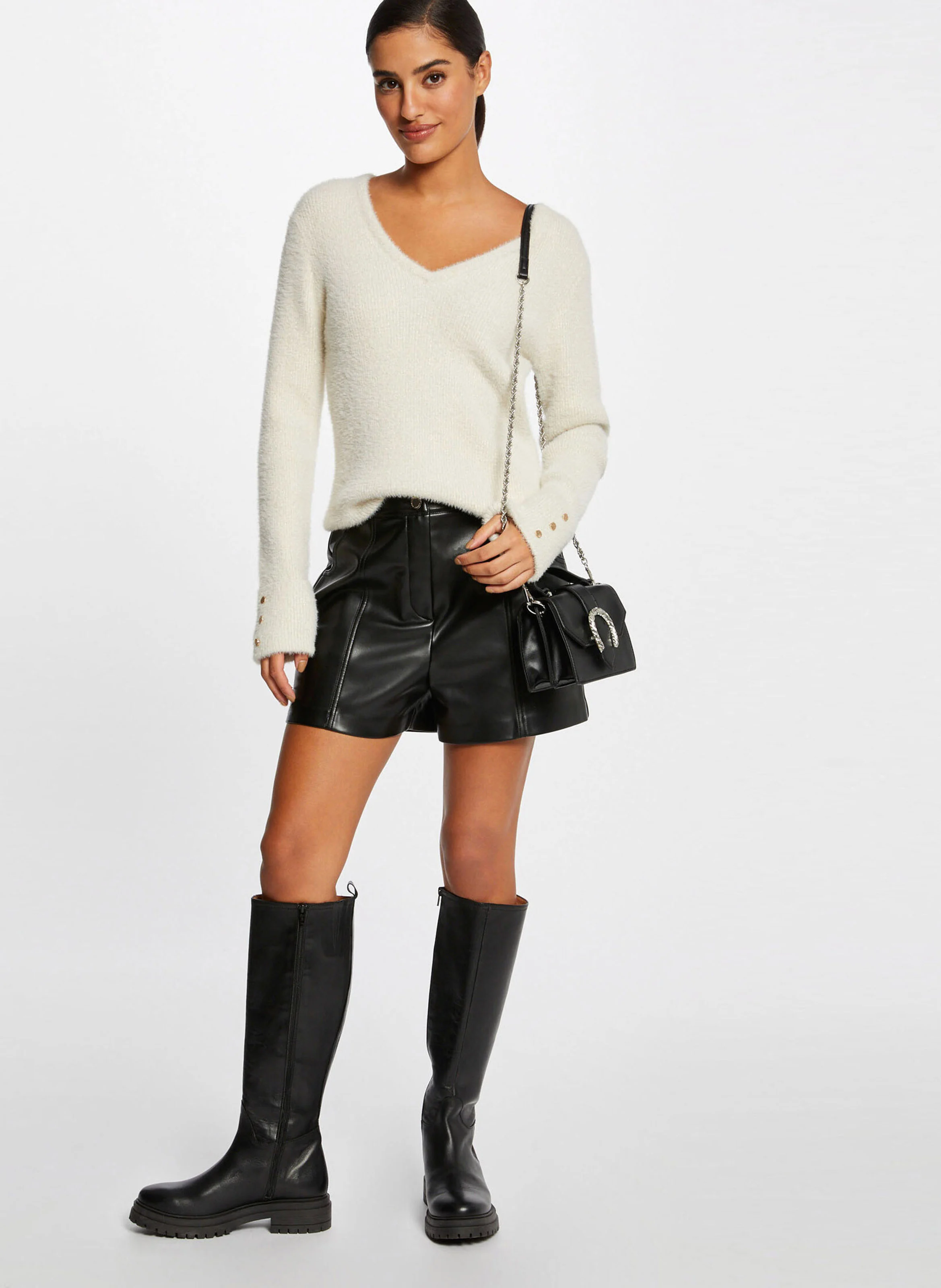 MOOVE1 - Pull V en maille mélangée | Beige