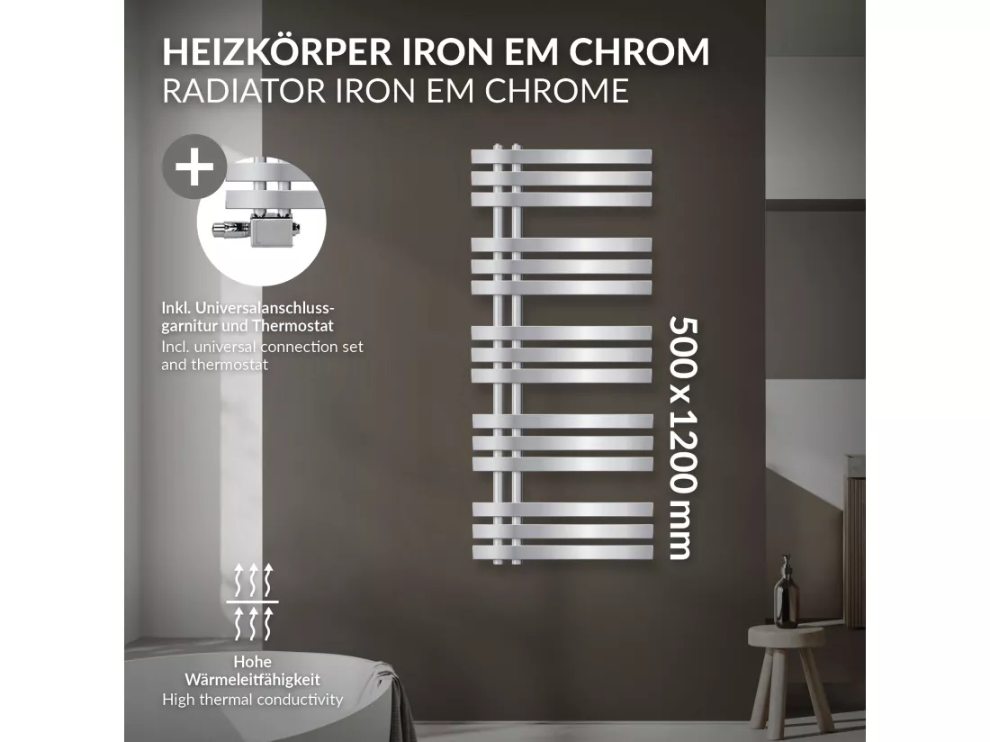 Radiateur sèche-serviettes chrome avec raccordement universel 50x120 cm