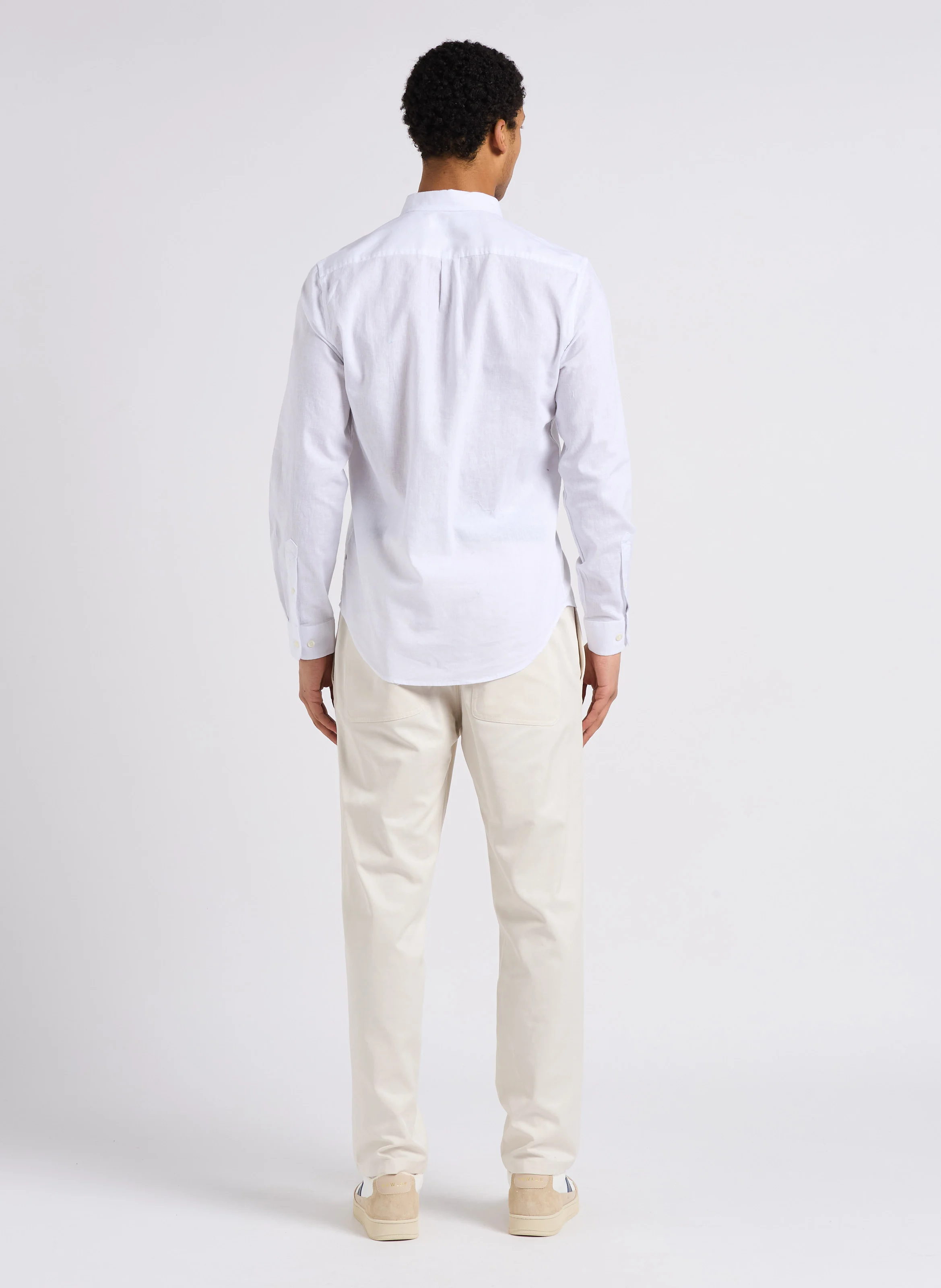 LIAM - Chemise col américain regular-fit en lin et coton | Blanc