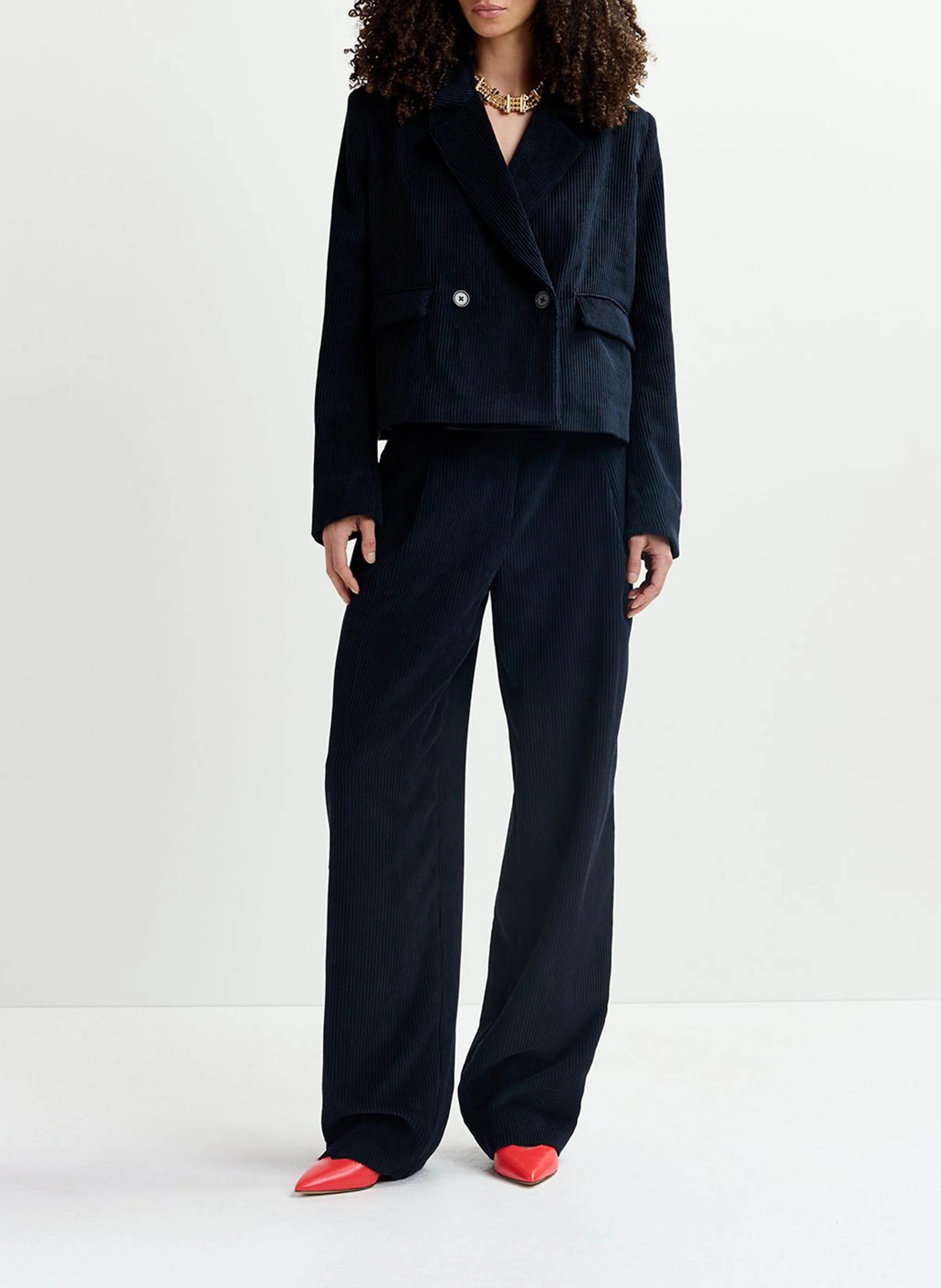 GERANIUM - Pantalon fuselé en en velours côtelé | Bleu