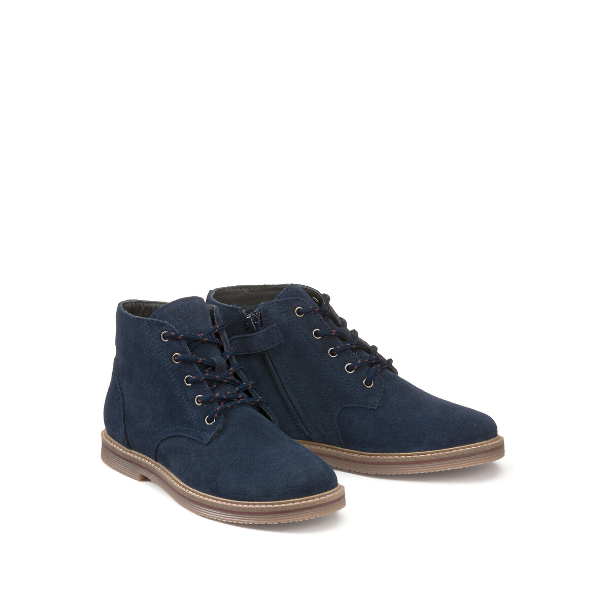 COLEÇÃO LA REDOUTE<br>Botas de tornozelo em couro com zíper e cadarços