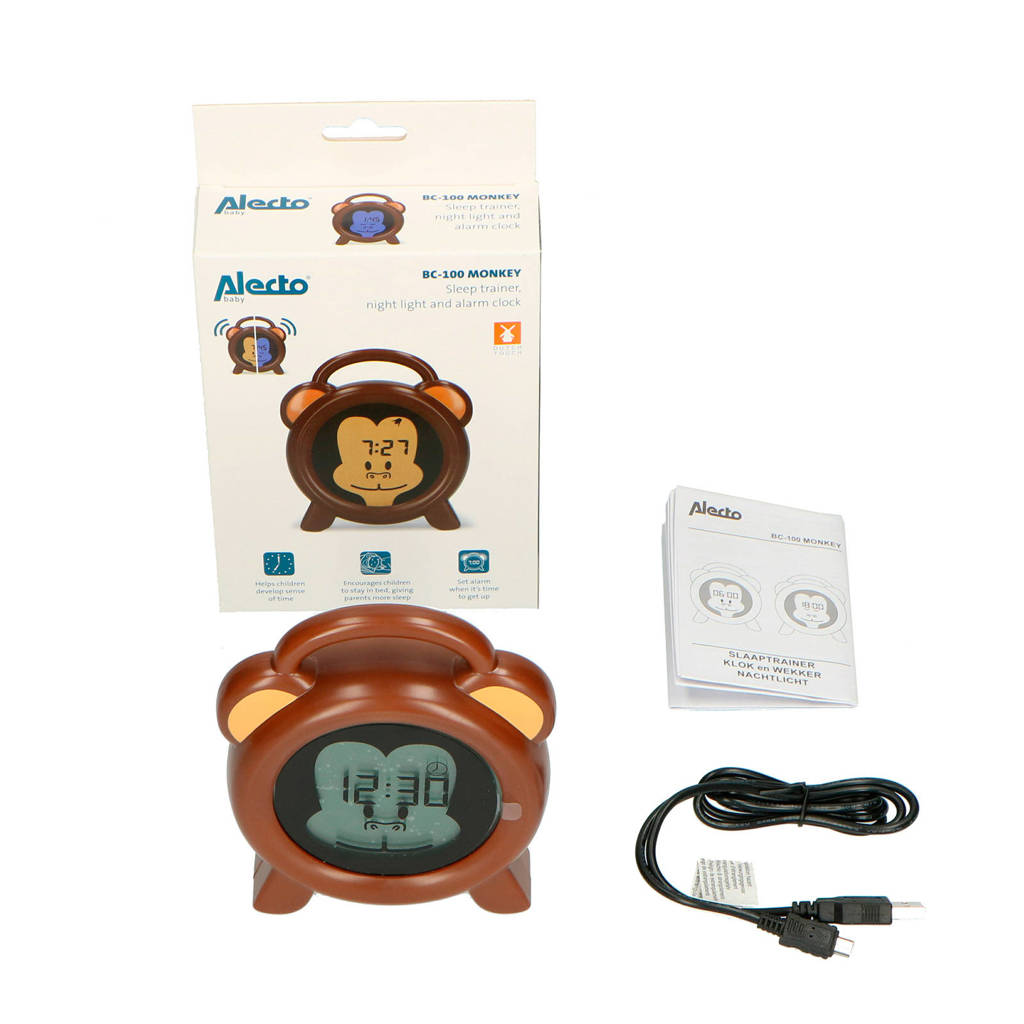 Leuke, handige wekkerBC-100 Monkey slaaptrainer, nachtlampje en wekker
