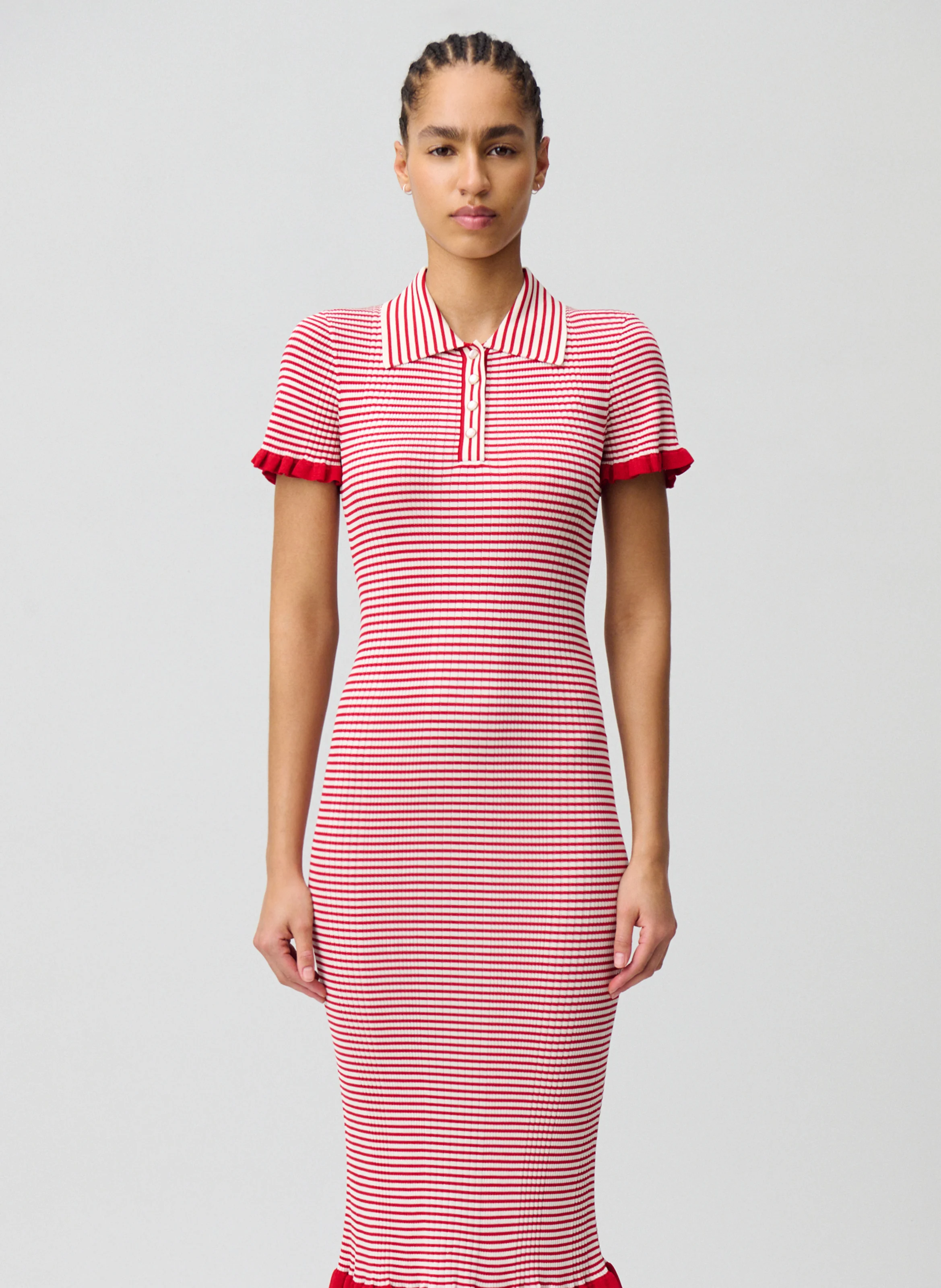 Robe midi moulante col classique | Rouge
