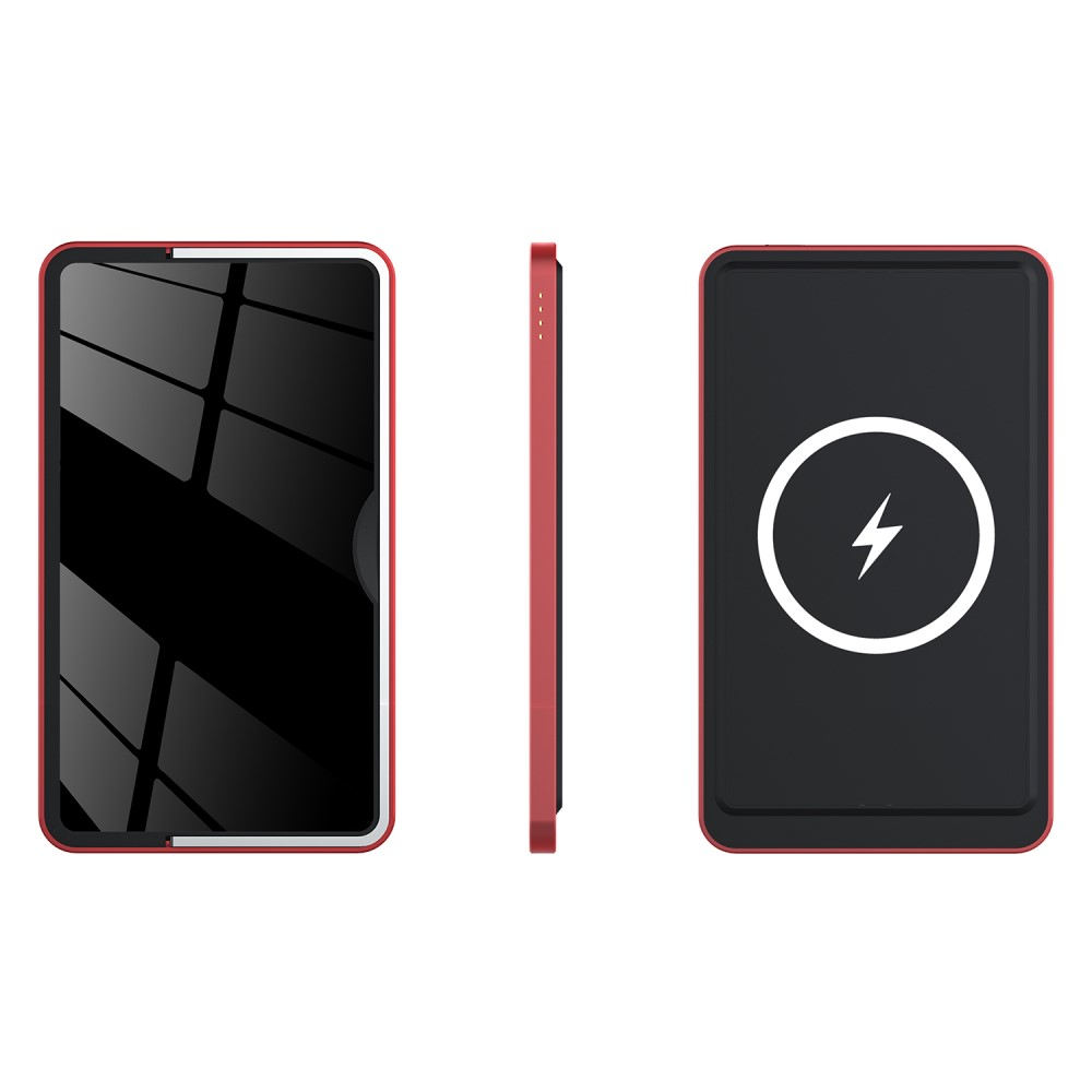 (15W) 5000mAh Magnetisches Qi Wireless MagSafe USB C Ladegerät Powerbank   Klappbarer Ständer - Rot / Schwarz