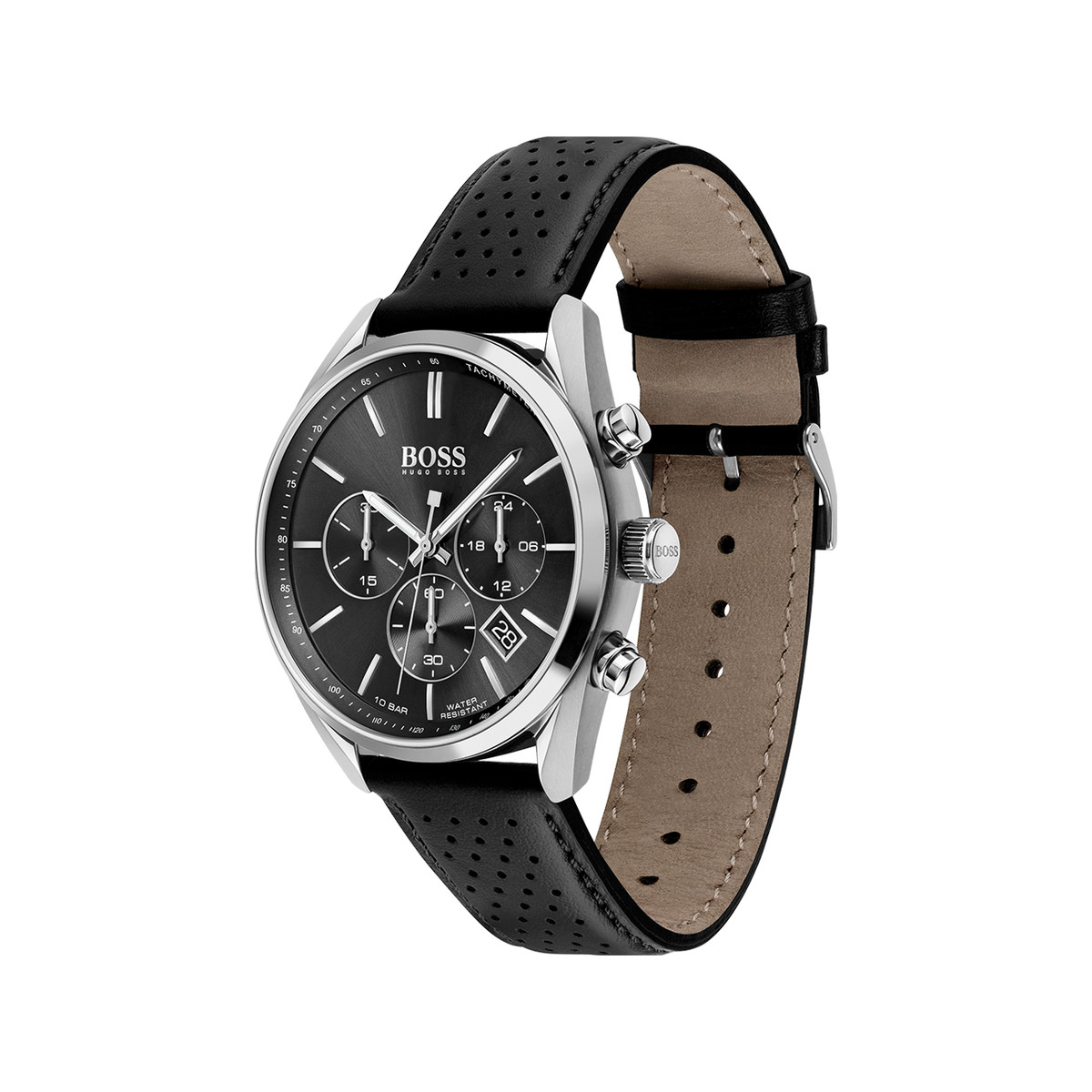 Montre Hugo Boss homme acier bracelet cuir noir