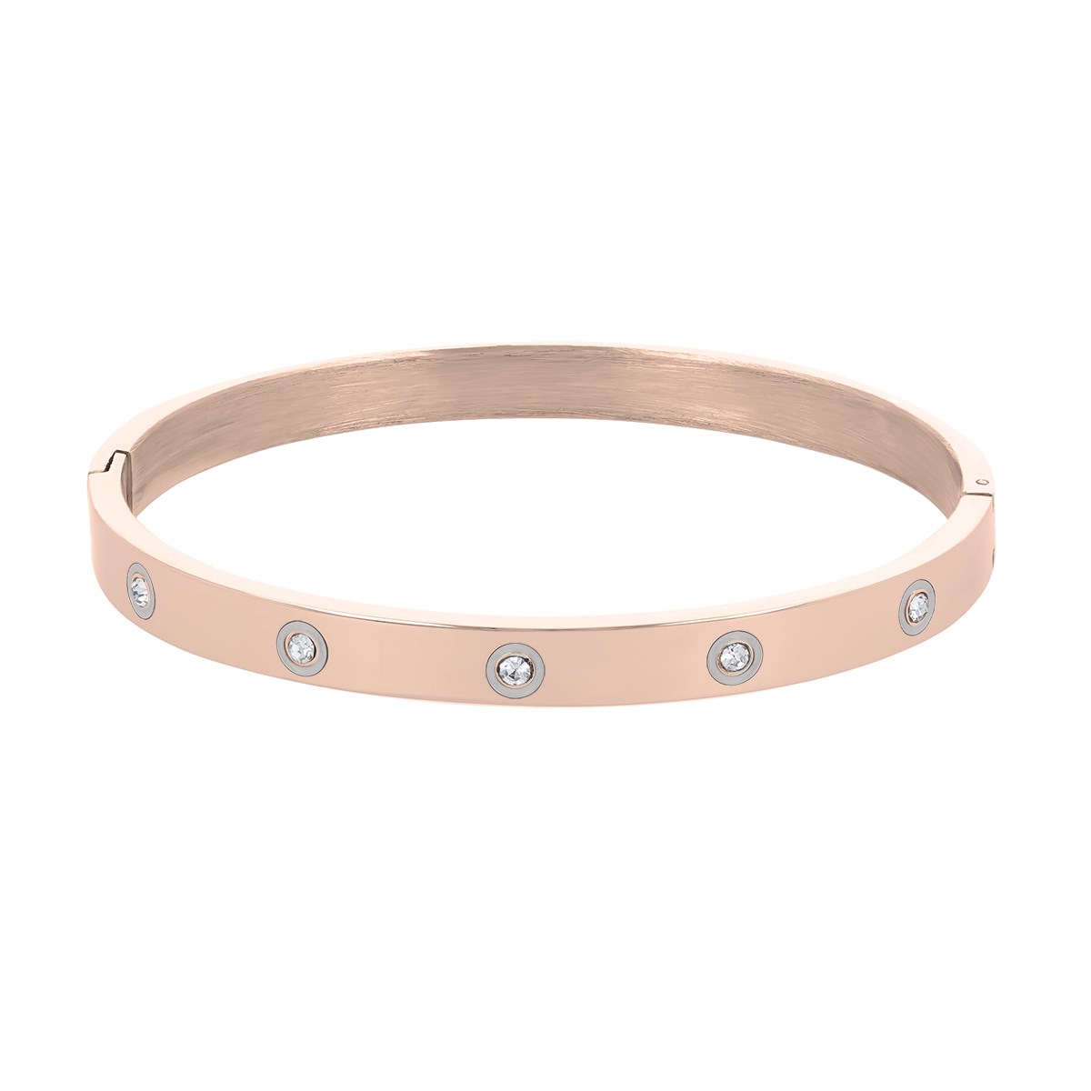 Bracelet jonc acier rose et cubic zirconia 60MM