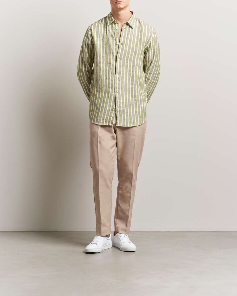 NN07 Enzo Striped Linen Shirt Green Multi