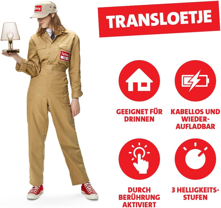 Fatboy® Transloetje Lampe | Braun | Tischlampe/Leselampe/Nachttischlampe | Kabellos | Wiederaufladbar mit Mini-USB