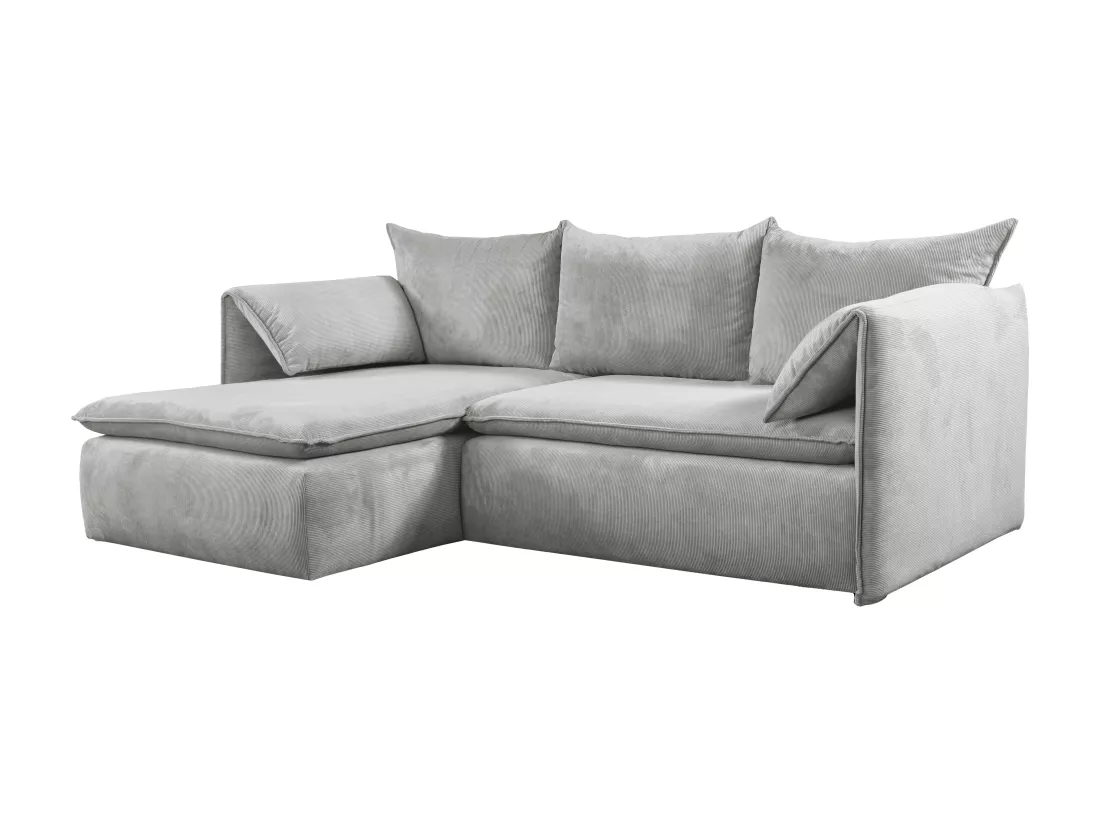 Canapé d'angle gauche convertible en velours côtelé gris clair TEODORA
