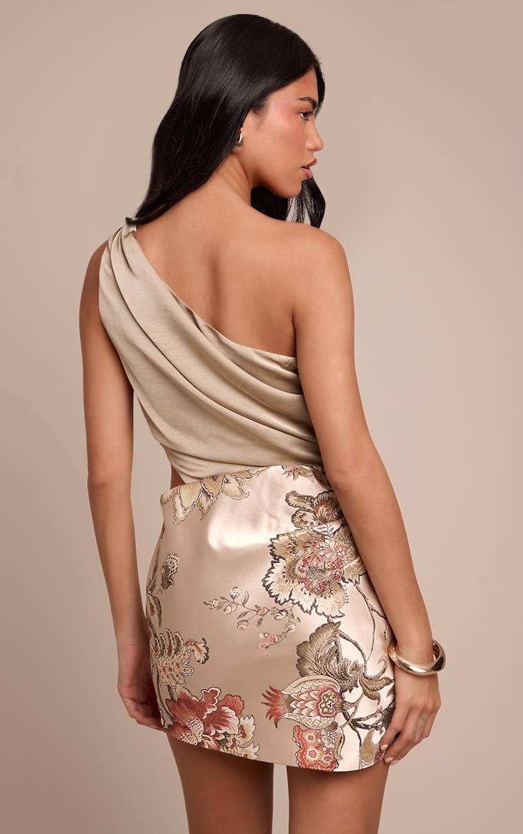 Multicolore Robe Moulante En Satin À Jupe Brodée Jacquard Floral