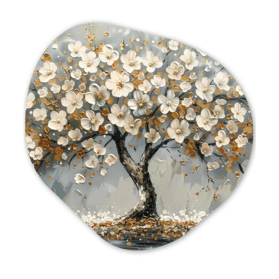 MuchoWow Wand decoratie 40x40cm Boom Goud Bloemen Abstract
