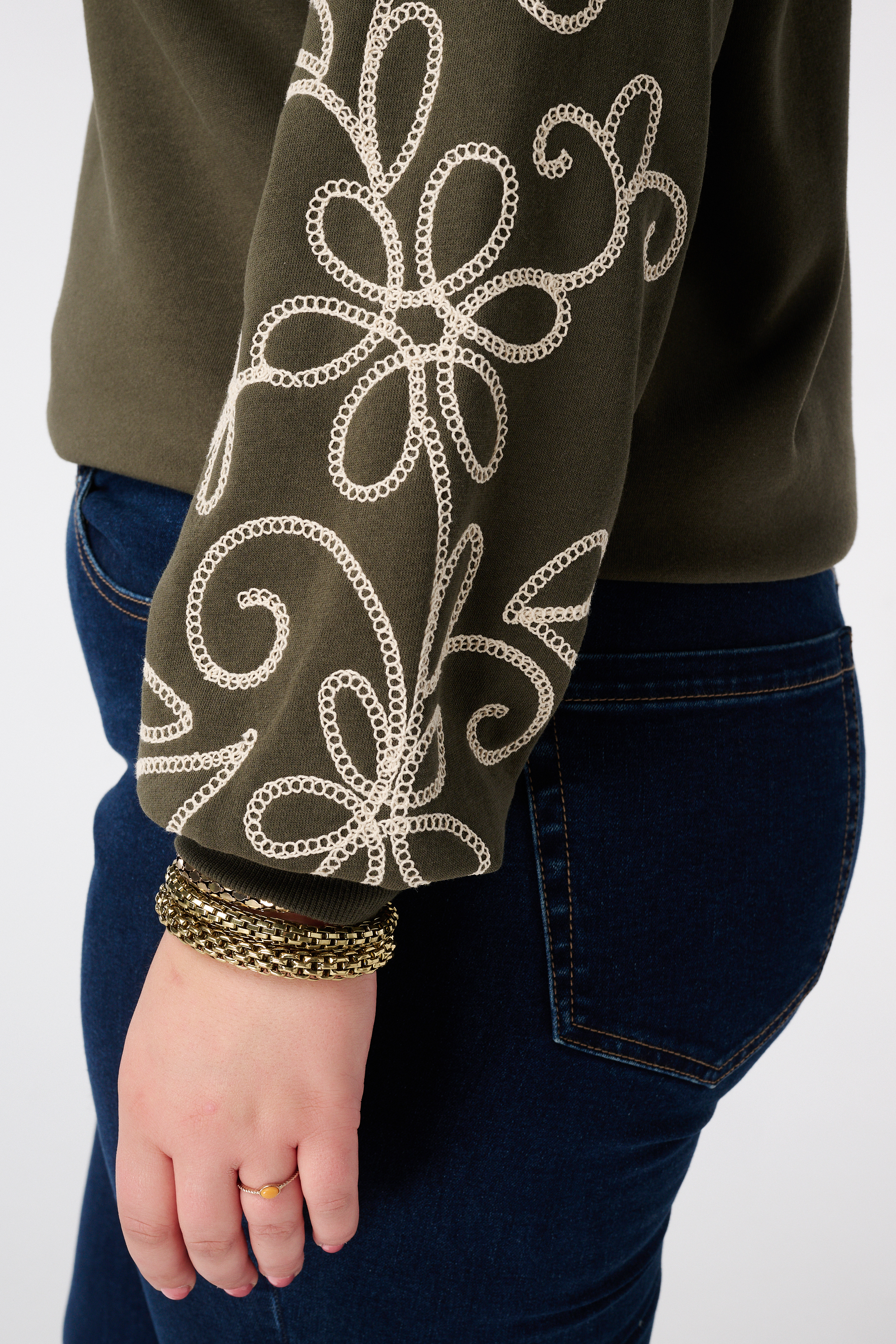 Sweater met broderie details Donker khaki