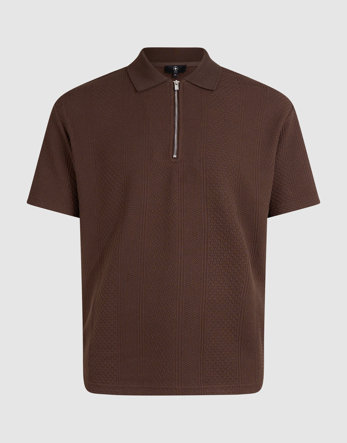 Stripe Structuur Zip Polo Donkerbruin