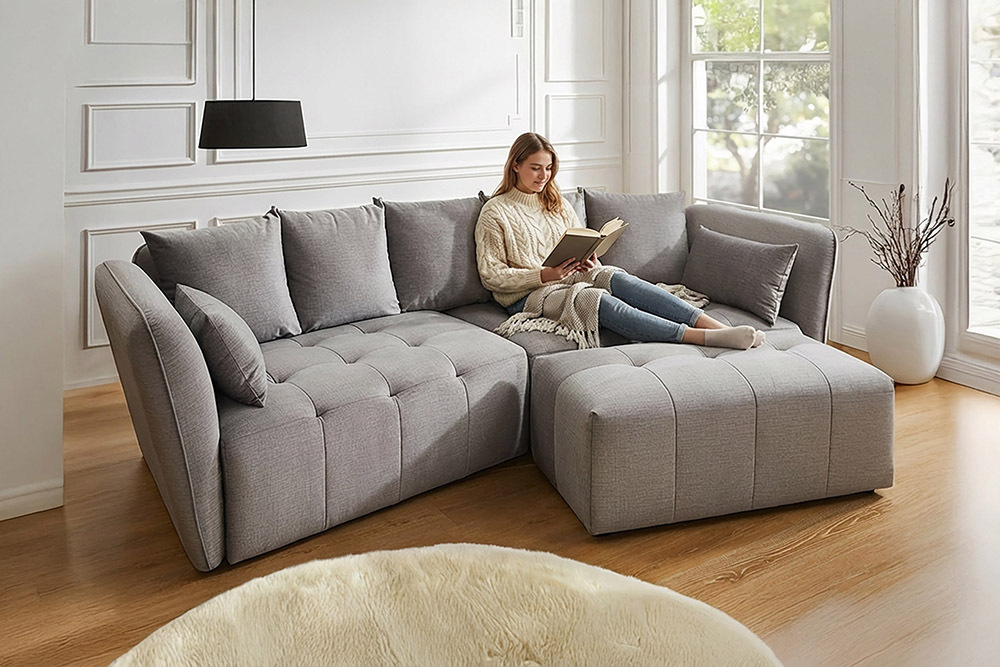 Modernes Big Sofa ROYAL 295cm grau Velours-Strickstoff Federkern XXL-Couch