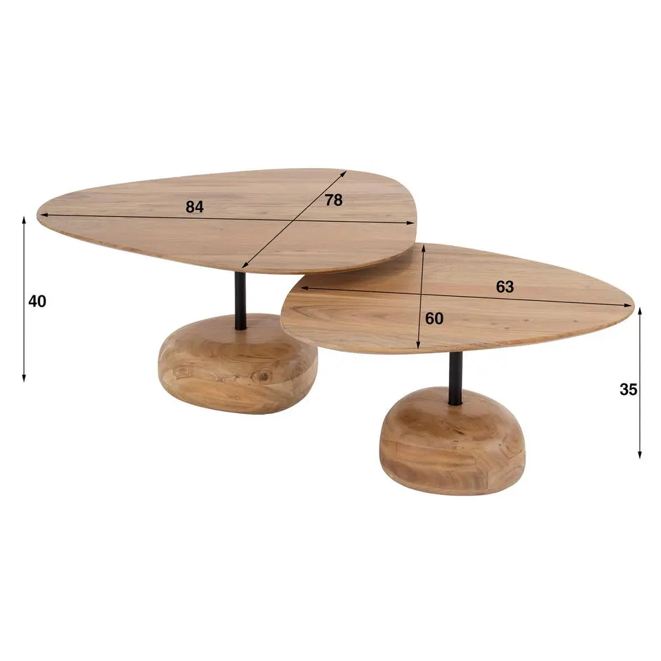 Salontafel - Driehoekig - Set van 2 - Acacia - Naturel