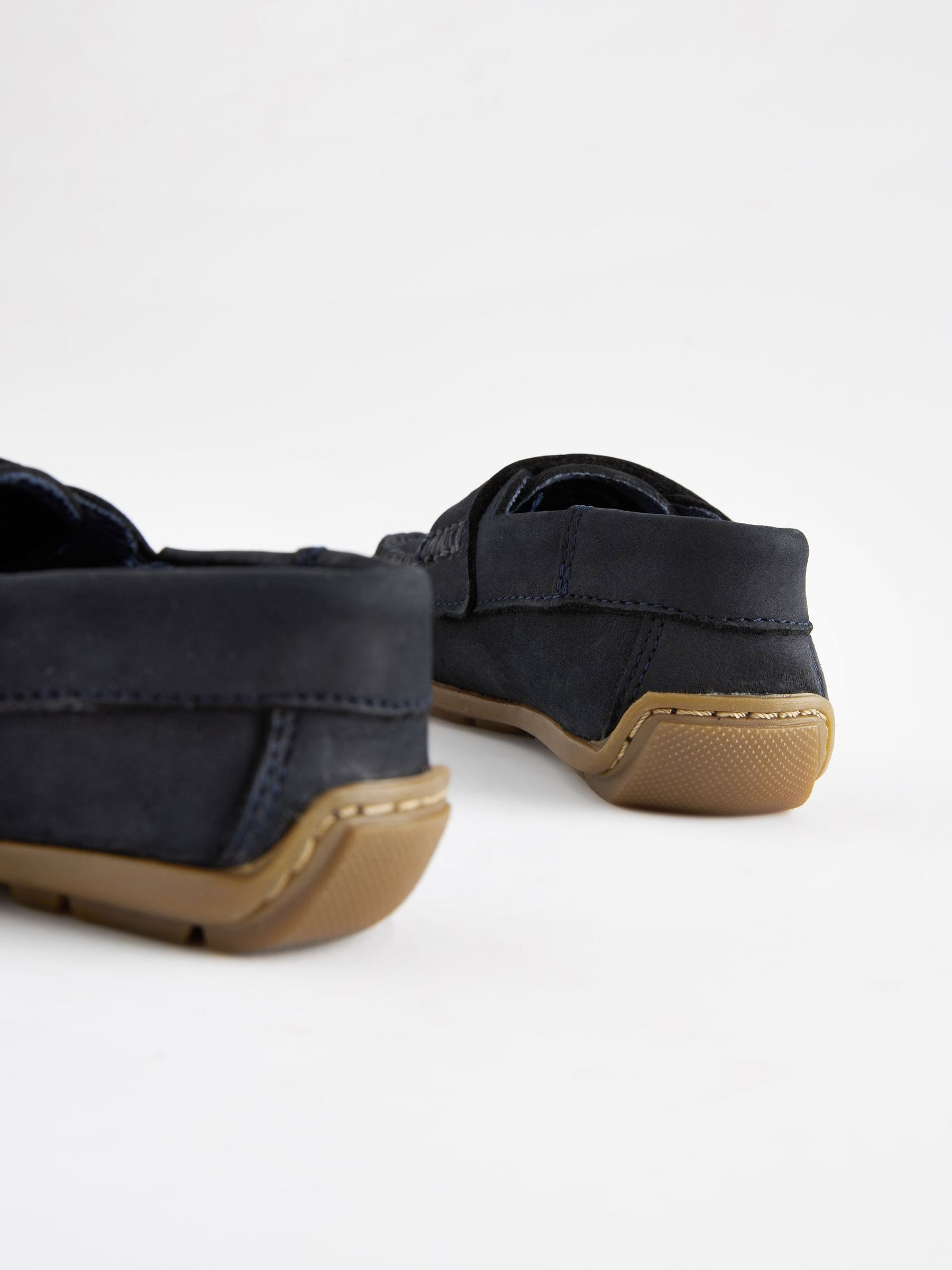 Marineblauw - Leren pennyloafers met klittenbandsluiting