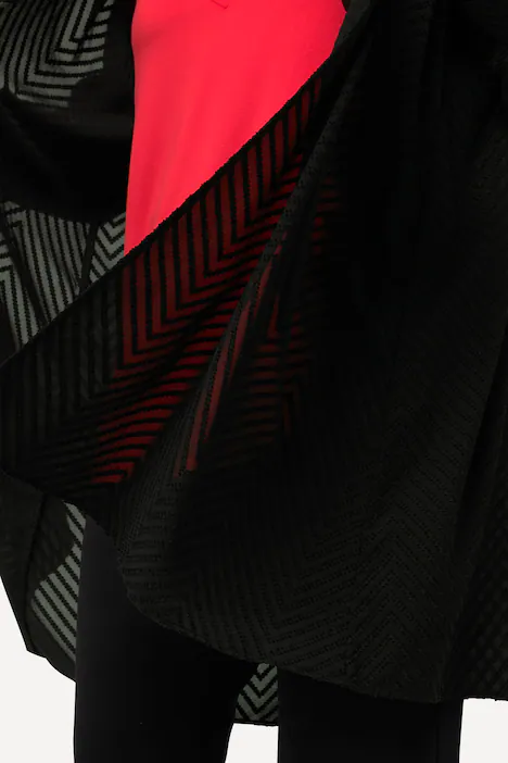 Indoorjacke, 3D-Zackenmuster, A-Linie, V-Ausschnitt, schwarz