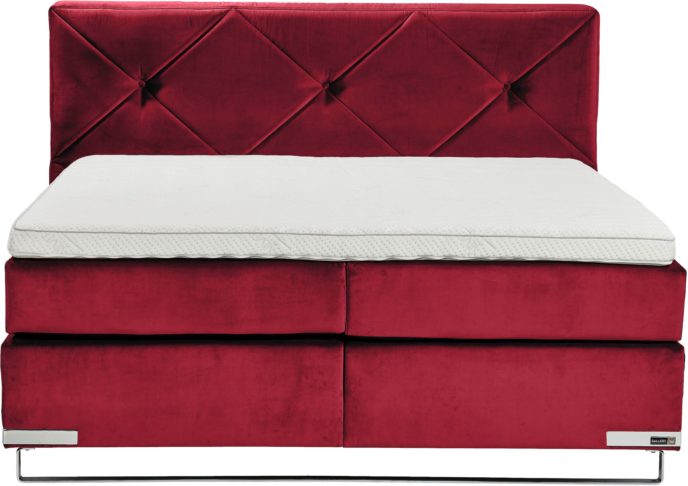 GALLERY M branded by Musterring Boxspringbett »Dubai« Kufe in Chrom, 3 Härtegrade, Kopfteil mit Knopfheftung