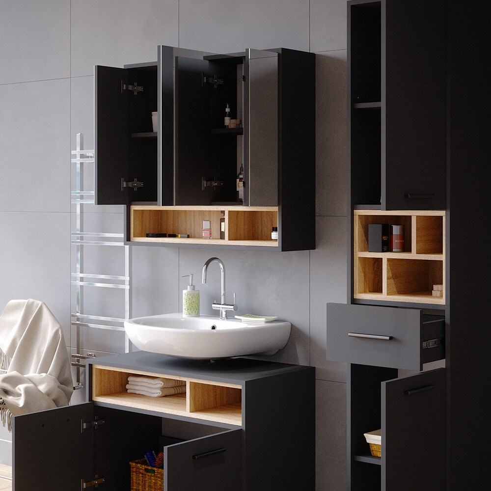 Vicco Spiegelschrank Badschrank Badspiegel 80cm Badmöbel Beatrice 3-türig Ablage