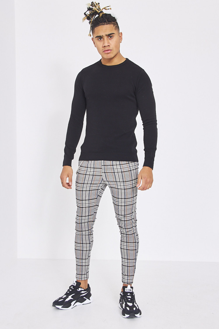Pull noir fin rayé slim