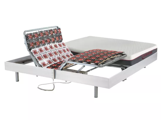 Lit électrique de relaxation tout plots + matelas mémoire de forme - 2 x 80 x 200 cm - Blanc - ATRIDE de YSMÉE